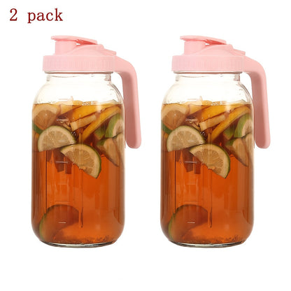 64oz Mason Jar with Handle & Lid – BPA-Free High Borosilicate Glass Beverage Carafe, Leak-Proof, 2/3 Pack, for Sports Outdoor Juice Water Kombucha, Holiday Gift