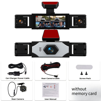 PODOFO 4-Channel Dash Cam 1080P Front Rear Left Right - 3.16" IPS Screen, Night Vision, Loop Recording, 24-Hour Parking Monitor with G-Sensor & Motion Detection, Optional 64GB Card, Vehicle Security Camera