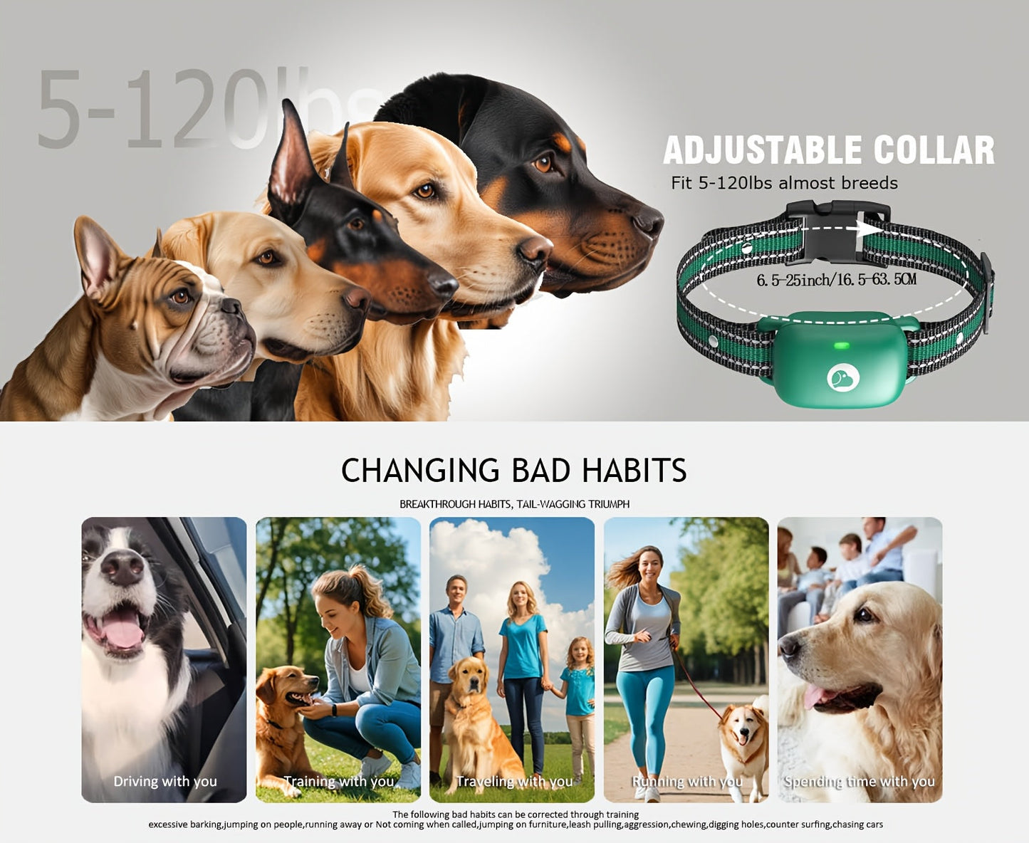 Dog Training Collar with Remote 3 Training Modes Beep Vibration Shock E-Collar for Medium Large Dogs Smart Icon Remote Receiver Function