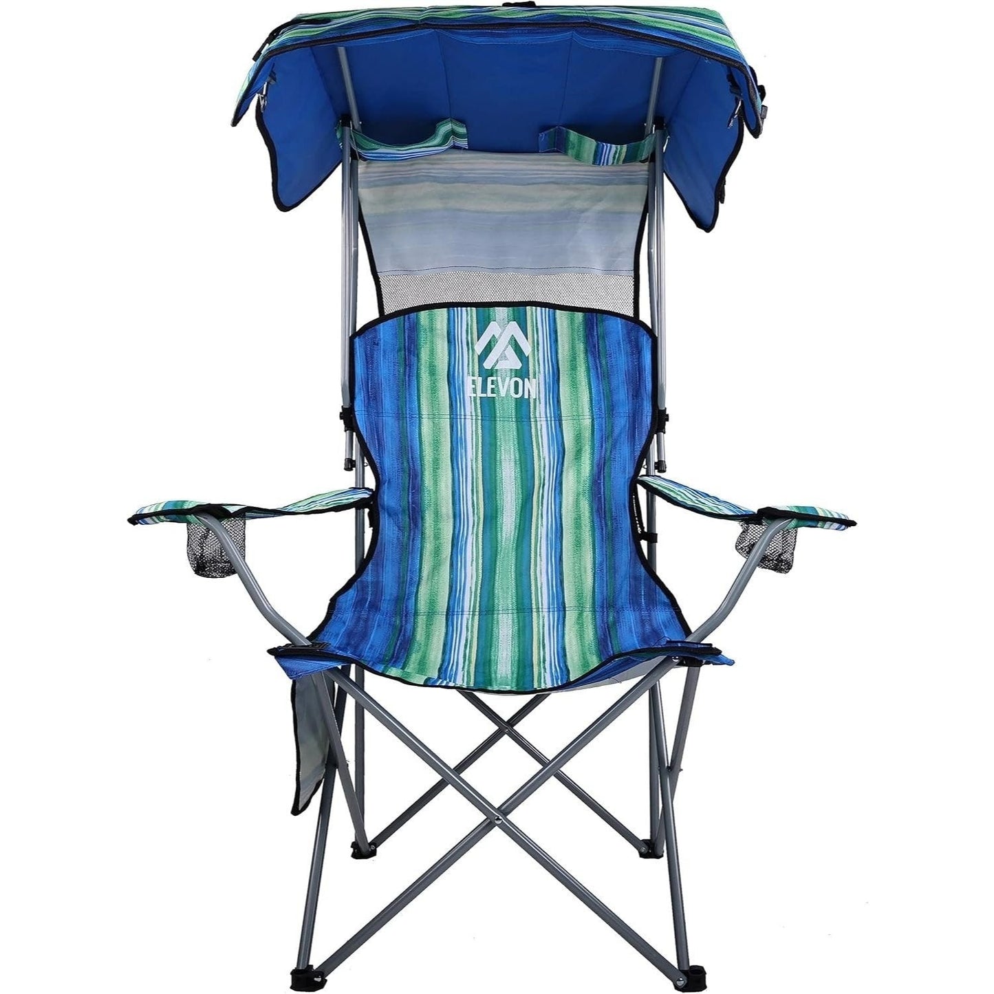 Folding Camping Chair with Tilting Canopy Sunshade – 225LBS Capacity, 22.8" Wide Seat, Mesh Cup Holder & Carry Bag, Portable Beach Lawn Chair for Camping, Hiking & Outdoor Events – 9 Color Options