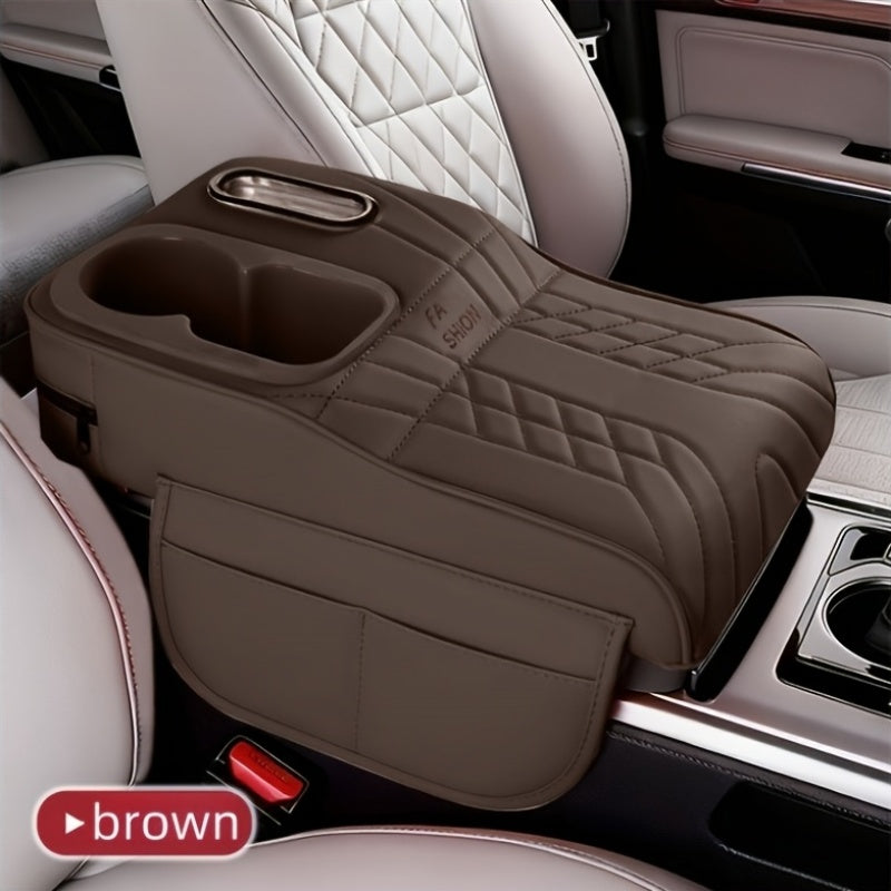 Car Center Console Armrest Pad Height Extender with Tissue Box and Cup Holder Storage Organizer Black Beige Orange Red Brown for Most Cars SUVs