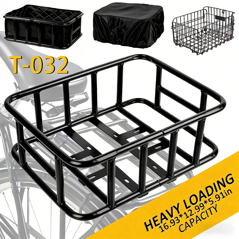 Heavy-Duty Iron Bike Basket – Large, Folding & Basic Removable Rear Bicycle Basket for Most Bikes & E-Bikes, Frame Mount, Black – for Groceries, Pets & Daily Commuting
