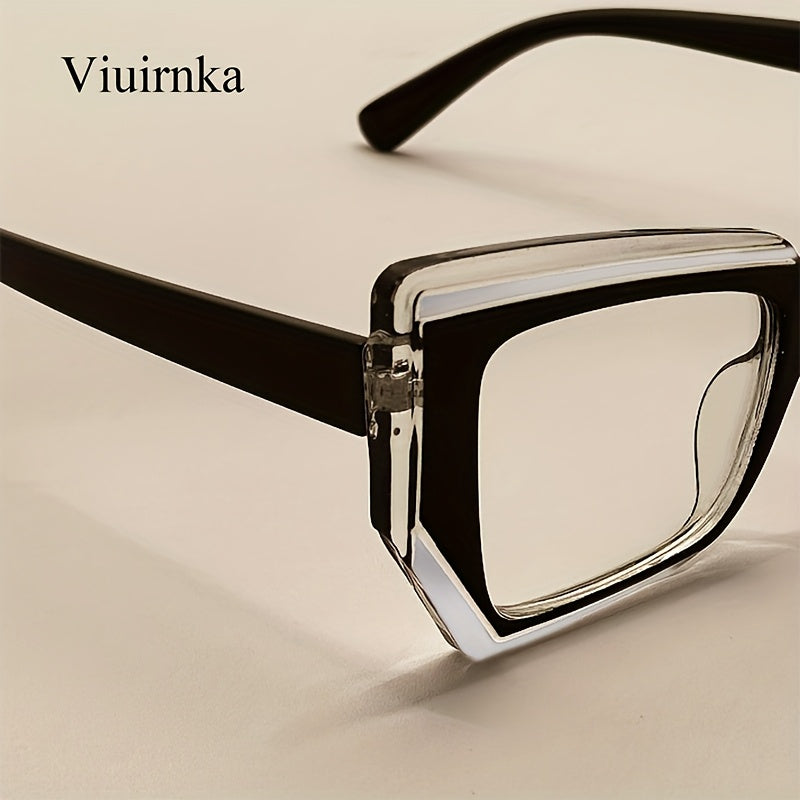 Women's Cat Eye Blue Light Blocking Computer Glasses – Trendy Lightweight Color Block Frame, Transparent PC Lens, Fashion Eyewear with Case for Screen Time Eye Protection, Holiday Gift