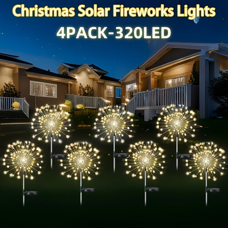Solar Fireworks Lights Outdoor 240-640 LED Starburst Garden Stake Lights 8 Modes Waterproof Dusk to Dawn Auto On/Off – 4 Pack & 8 Pack for Christmas Yard Patio Wedding Lawn Decor Warm White Cool White Multicolor