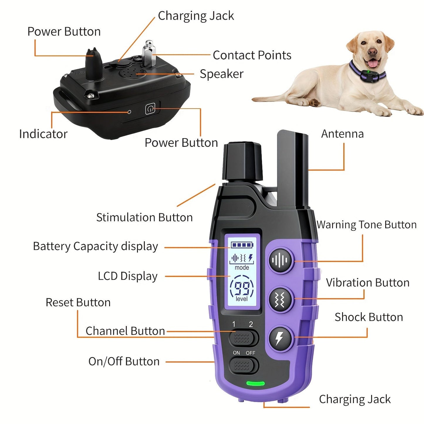Dog Training Collar with Remote – 4150ft Range, Shock Vibration & Beep Modes, Rechargeable E-Collar for Small to Large Dogs 5-150lbs, 1 Dog & 2 Dog Options, Purple