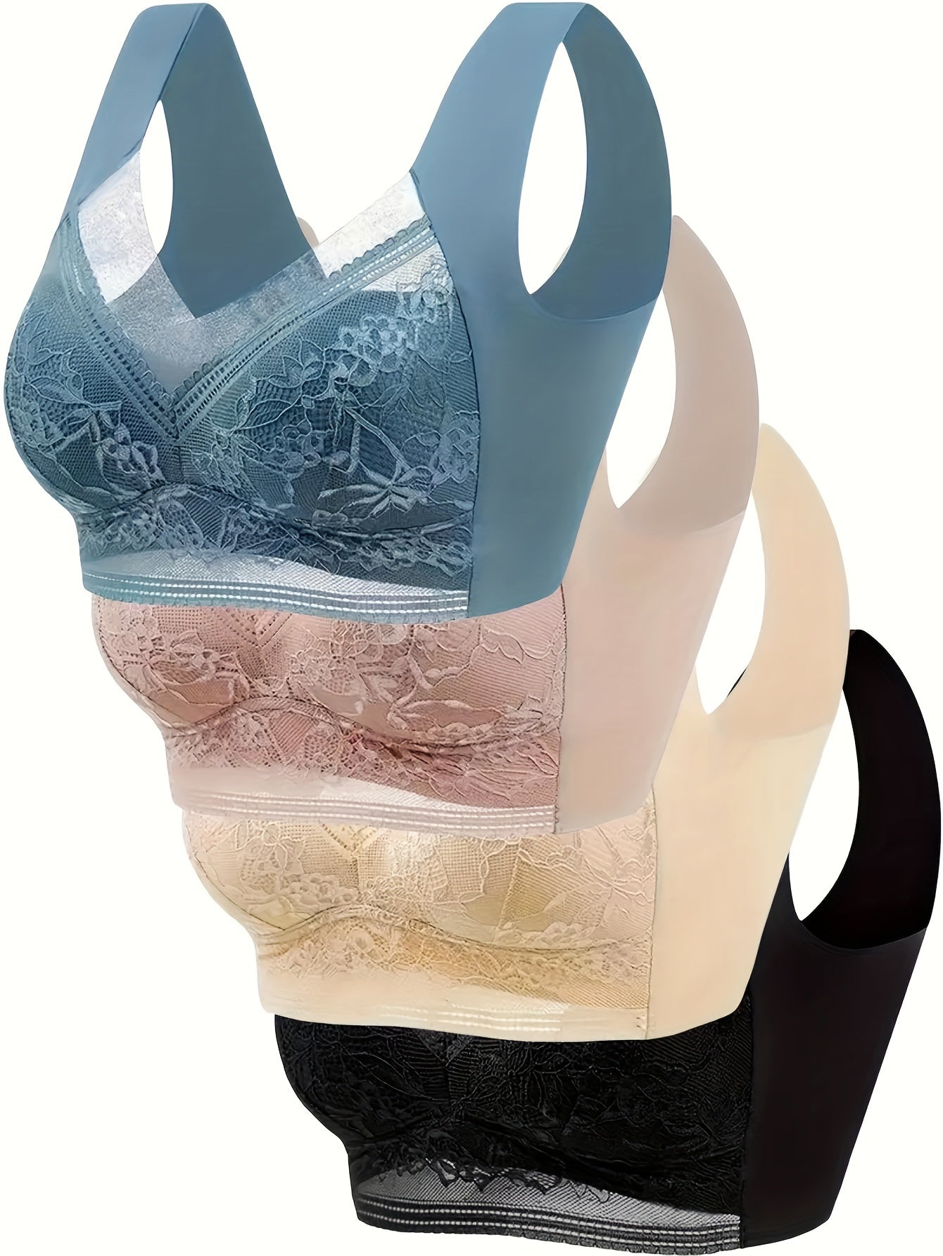 4 Pack Lace Ice Silk Bra Vest for Women – Traceless Gathered Support, Breathable Thin Style with Beautiful Back Design, Sizes S-XXL, 2 Multicolor Sets