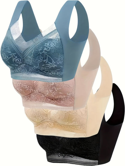 4 Pack Lace Ice Silk Bra Vest for Women – Traceless Gathered Support, Breathable Thin Style with Beautiful Back Design, Sizes S-XXL, 2 Multicolor Sets