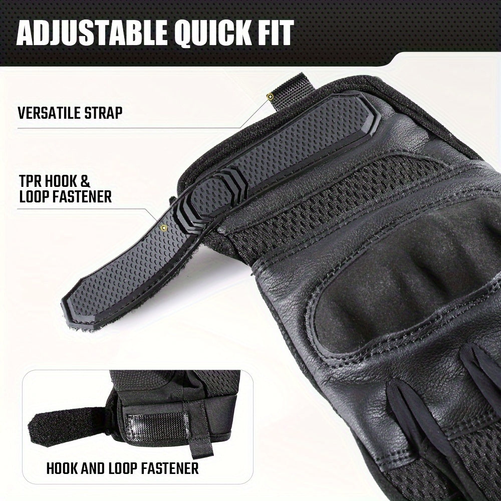 Touch Screen Full Finger Gloves for Men Women - Nylon Blend Textured Grip, Hook-and-Loop Closure, Washable, Available in Black Brown Green, Sizes S M XL