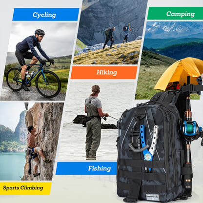 Fishing Backpack Tackle Sling Bag with Rod Holder – Waterproof Hiking Daypack Fly Fishing Bag for Men Women, Tackle Box Storage, Gift for Fisherman Dad