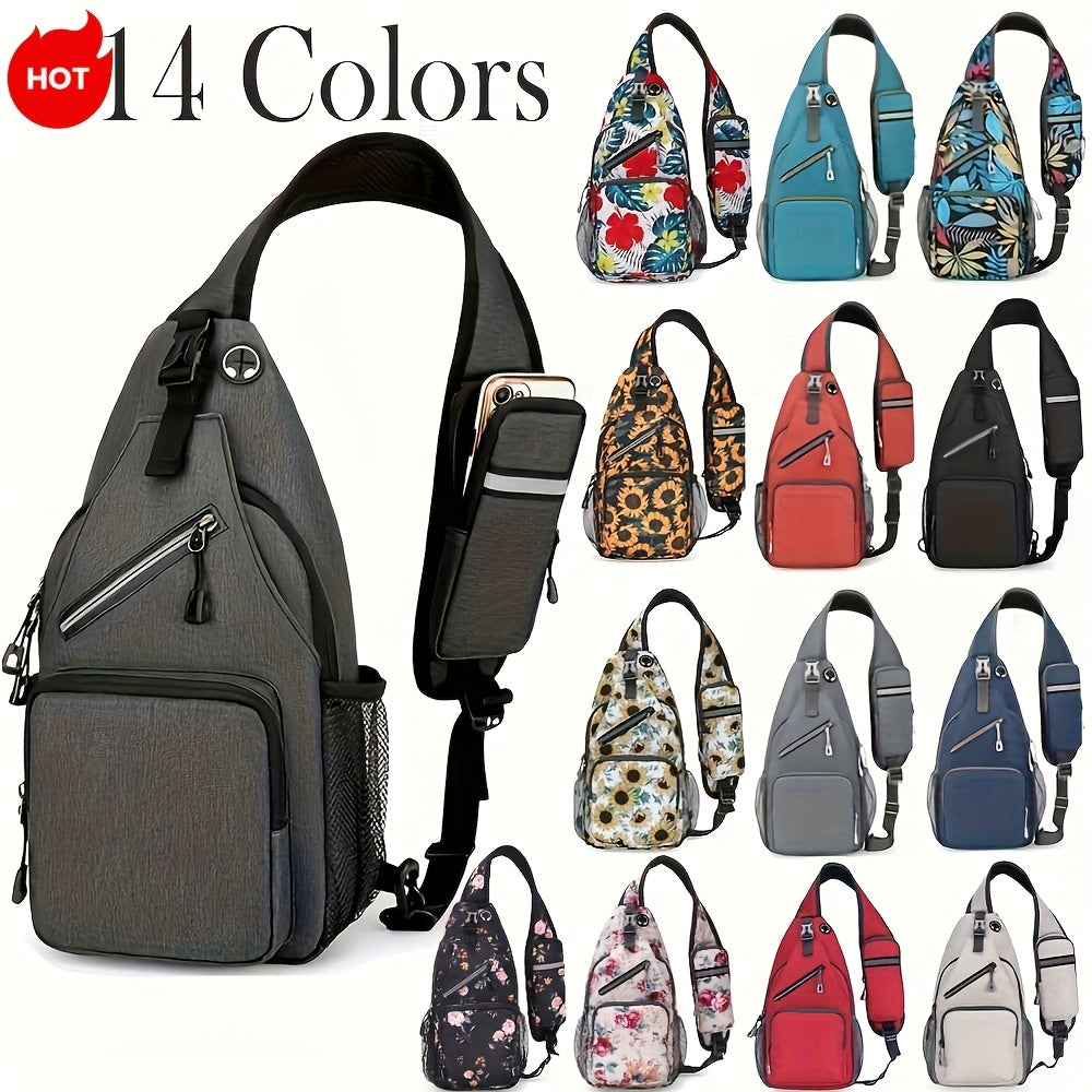 Large Capacity Crossbody Shoulder Bag for Men & Women – Multi-Purpose Embroidered Sports Style Travel Bag with Secure Zipper, Hands-Free Daily Commute & Outdoor Use, Multiple Colors
