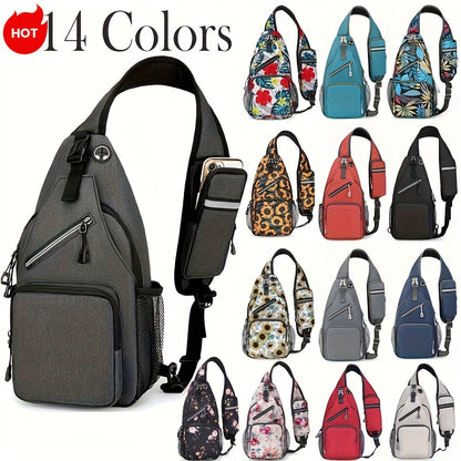 Large Capacity Crossbody Shoulder Bag for Men & Women – Multi-Purpose Embroidered Sports Style Travel Bag with Secure Zipper, Hands-Free Daily Commute & Outdoor Use, Multiple Colors