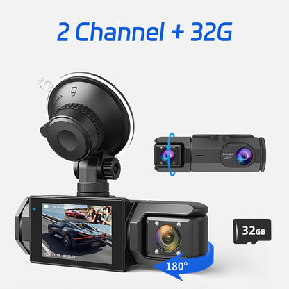 WiFi Dash Camera 2/3 Lens 170° Wide Angle Night Vision Loop Recording G-Sensor 2.0" IPS Screen with 32GB Memory Card - Front Rear Car Camera