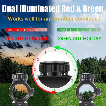 Tactical Red Green Dot Rifle Scope 1x40mm Reflex Sight – Aluminum Alloy Reflector Optic, Fits 20mm Picatinny Weaver Rail & 11mm Dovetail Rail – for Hunting, Shooting & Tactical Use