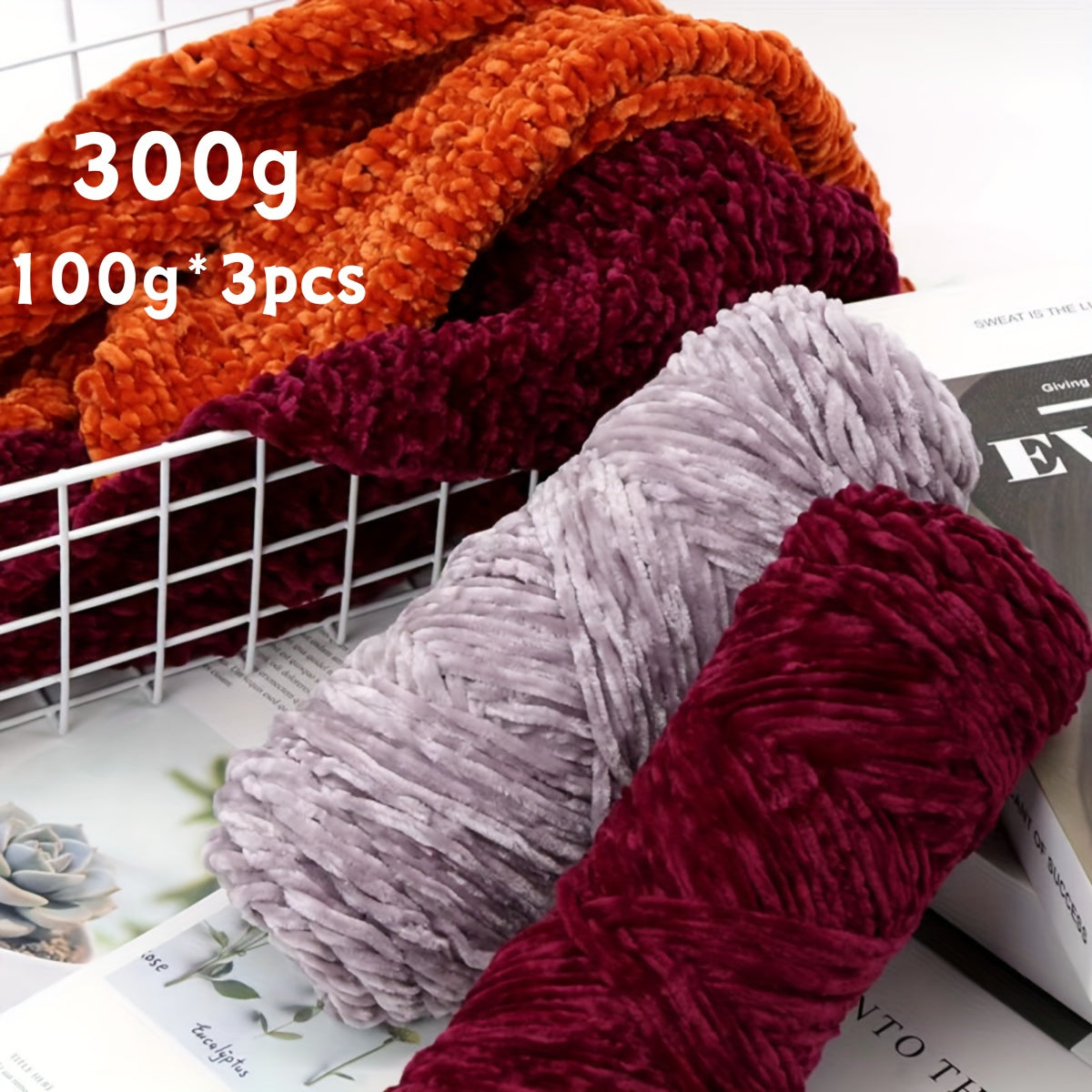 Velvet Chenille Yarn 3-Pack 300g (100g x3) Soft Bulky Knitting Crochet Yarn 47 Colors Beginner Friendly Luxury Handcraft for Sweaters Scarves Hats Dolls Bags Amigurumi DIY Projects