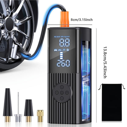 Portable Tire Inflator 210PSI Cordless with Digital Pressure Gauge, Rechargeable Battery & LED Light – Wireless Air Pump for Car, Motorcycle, Bicycle & Sports Balls – Velora