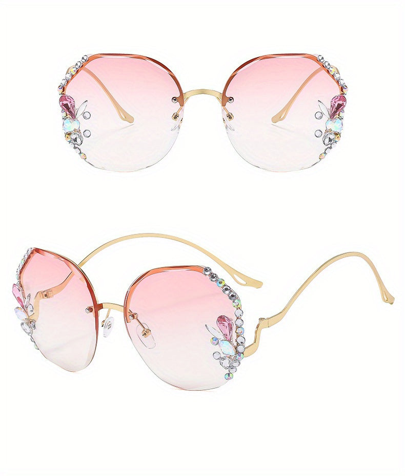 Women's Diamond-Accented Fashion Sunglasses with Case – Gradient UV Protection Lenses, 7 Colors – Stylish Eyewear for Daily Wear, Parties & Summer