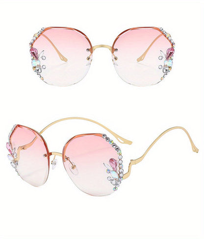 Women's Diamond-Accented Fashion Sunglasses with Case – Gradient UV Protection Lenses, 7 Colors – Stylish Eyewear for Daily Wear, Parties & Summer