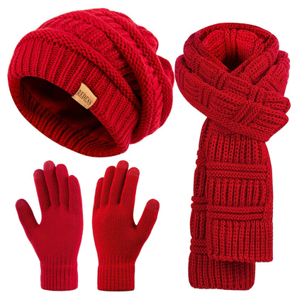 Women's 3-in-1 Winter Set Hat Long Scarf Touchscreen Gloves Soft Warm Cold Weather Accessories 4 Colors Gift for Her
