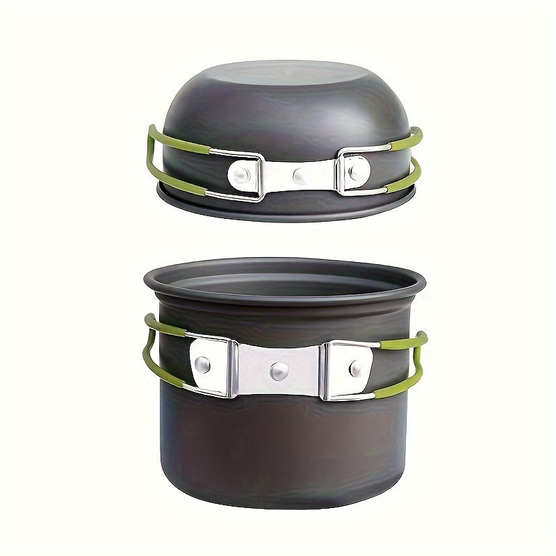 304 Stainless Steel Camping Cookware Set with Foldable Storage – Durable Compact Pot with Knives & Forks Utensils for Outdoor Backpacking Hiking Picnics & Camping, Green & Orange, Lightweight Camp Kitchen Kit
