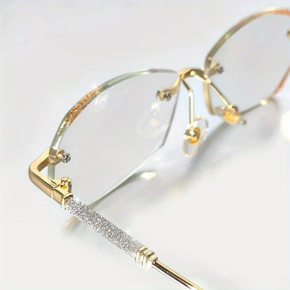 2-Pack Diamond Sparkle Rimless Reading Glasses for Women – Blue Light Blocking PC Lenses, Lightweight Metal Frame, Flexible Nose Pads, Strengths +1.0 to +4.0 for Computer & Reading