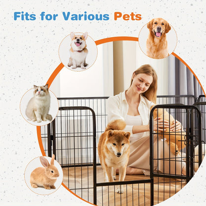 Dog Playpen 8 or 16 Panel DIY Metal Kennel with Door for Large Medium Small Dogs – 24 32 40 Inch Indoor Outdoor Puppy Pen Easy to Assemble & Move