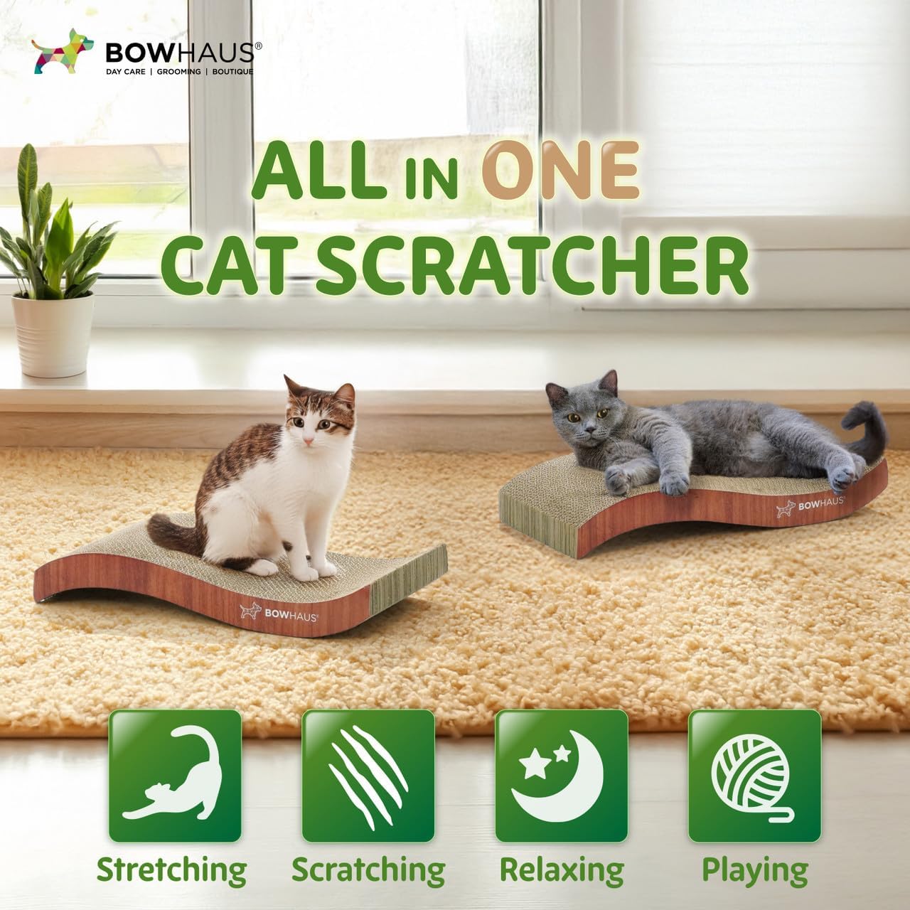 CAPHAUS Reversible Cat Scratcher Lounger – Large 5-Layer High-Density Cardboard Scratching Pad & Board, 16.9 x 8.5 Inch, Protects Furniture, Fits Multi-Cat Households & Large Paw Breeds