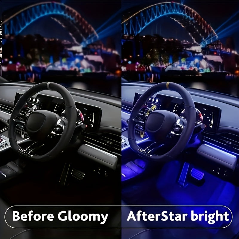Music Sync LED Car Interior Lights – 4pcs USB Powered RGB Underfoot Ambient Lighting Kit with App & Remote Control, Colorful Atmosphere Lights for Car Truck SUV, No Battery Required