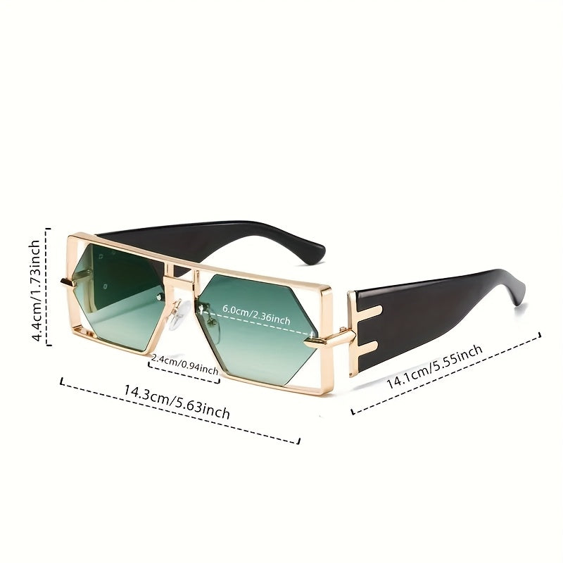 Oversized Hollow Square Sunglasses for Women & Men – UV Protection Metal Frame, PC Lens, Trendy Exaggerated Style, Beach Vacation & Summer Fashion Eyewear with Protective Case