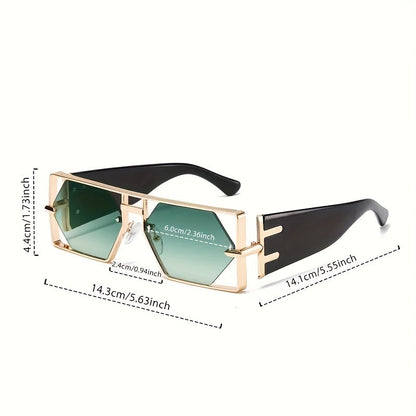 Oversized Hollow Square Sunglasses for Women & Men – UV Protection Metal Frame, PC Lens, Trendy Exaggerated Style, Beach Vacation & Summer Fashion Eyewear with Protective Case