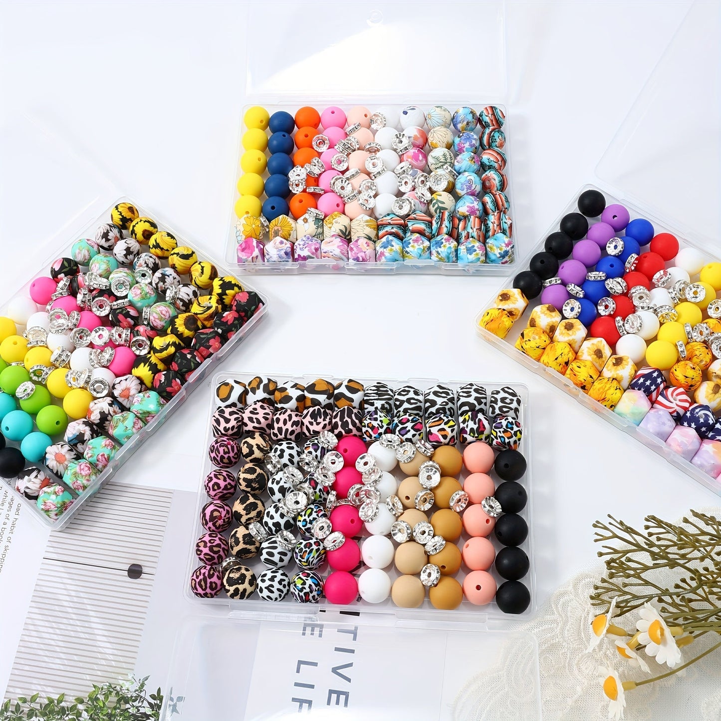 100pcs Silicone Beads Set with Storage Box Hexagonal Striped Printed Pattern Beads for DIY Jewelry Making Bead Pens Keychain Pendant Craft Supplies Girls Kids Teens Adults
