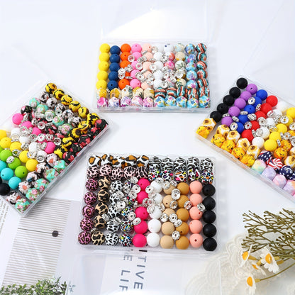 100pcs Silicone Beads Set with Storage Box Hexagonal Striped Printed Pattern Beads for DIY Jewelry Making Bead Pens Keychain Pendant Craft Supplies Girls Kids Teens Adults