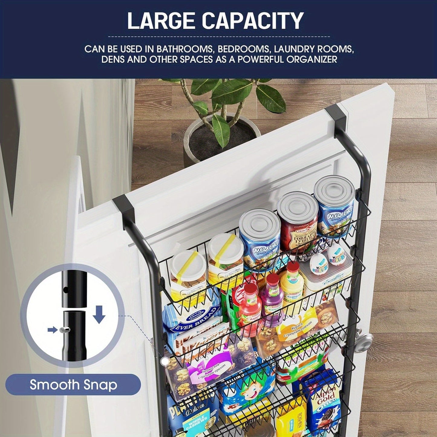 Over The Door Pantry Organizer 8-Tier & 6-Tier Metal Hanging Spice Rack – Back of Door Kitchen Storage for Pantry, Laundry & Bathroom – Versatile Seasoning Rack in Black & White