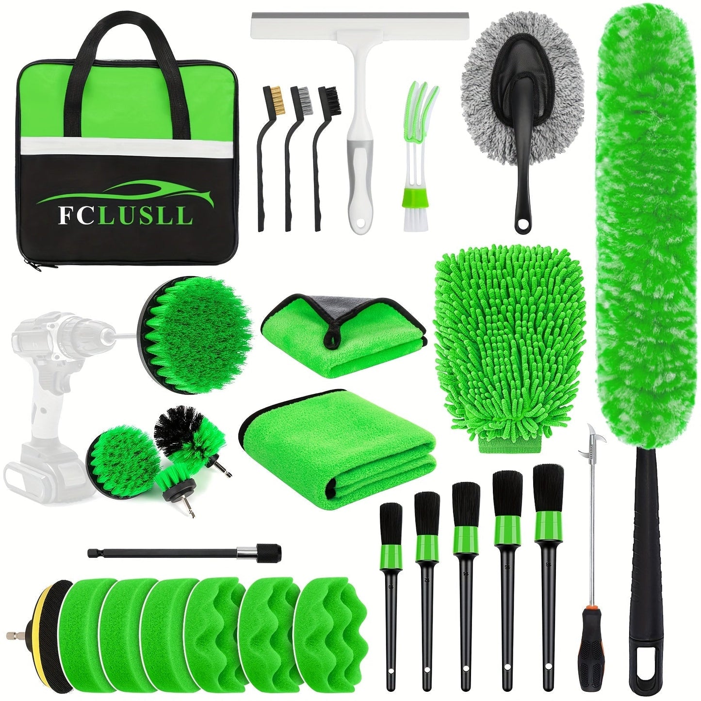 Car Cleaning Kit 17-35 Piece – Portable Vacuum Cleaner, Windshield Cleaning Tool, Drill Brush Set & Interior Brush Set for Full Car Detailing, Holiday Gift for Family & Friends