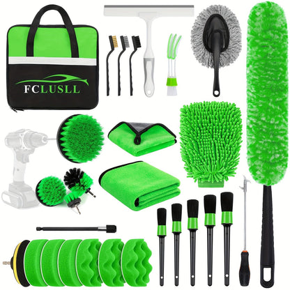 Car Cleaning Kit 17-35 Piece – Portable Vacuum Cleaner, Windshield Cleaning Tool, Drill Brush Set & Interior Brush Set for Full Car Detailing, Holiday Gift for Family & Friends