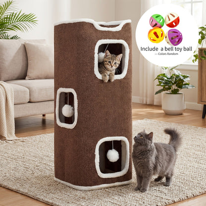 Multi-Level Foldable Cat Tree Tower for Indoor Cats – Scratching Post, Cozy Perch, Cat Condo with Hanging Toy Ball, Cat Hideaway, Soft Bed, 1/3/4 Tier Options