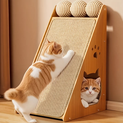 27 Inch Sisal Cat Scratching Board – Multi-Functional Wear-Resistant Cat Paw Pad Furniture Protector with 3 Teaser Balls, Easy Install, Indoor Cat Scratching Pad