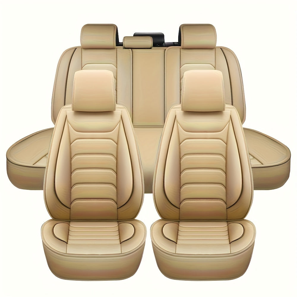 Faux Leather Car Seat Covers 5-Seat Full Set – Waterproof 360° All-Weather Protection, Soft Foam Padding, Non-Slip Grip, Universal Fit for Cars Trucks Sedans SUVs, 6 Colors Available
