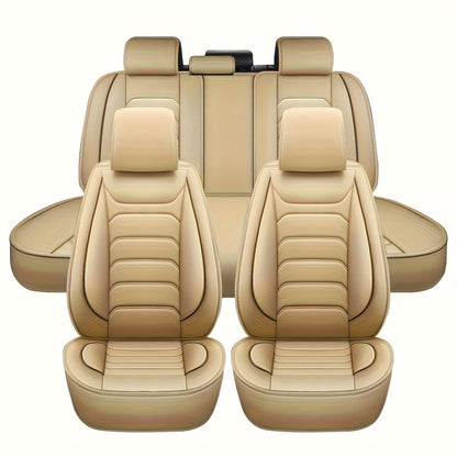 Faux Leather Car Seat Covers 5-Seat Full Set – Waterproof 360° All-Weather Protection, Soft Foam Padding, Non-Slip Grip, Universal Fit for Cars Trucks Sedans SUVs, 6 Colors Available