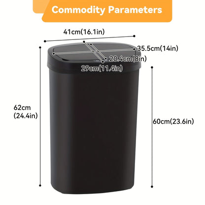 13 Gallon Touchless Trash Can 50L Automatic Motion Sensor Lid | Stainless Steel & Plastic Kitchen Waste Bin | Soft Close Hands-Free Garbage Can | Kitchen Office Bedroom | Black White Red Pink