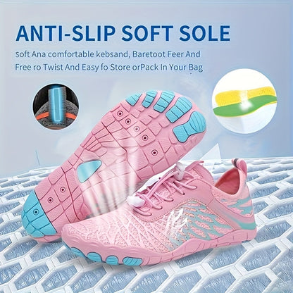 Barefoot Shoes for Women Wide Toe Box Minimalist Athletic Walking Shoes, Non-Slip Breathable Lightweight Water Shoes for Beach, Pool, Swim & Hiking - Unisex Black Pink White US 6-11