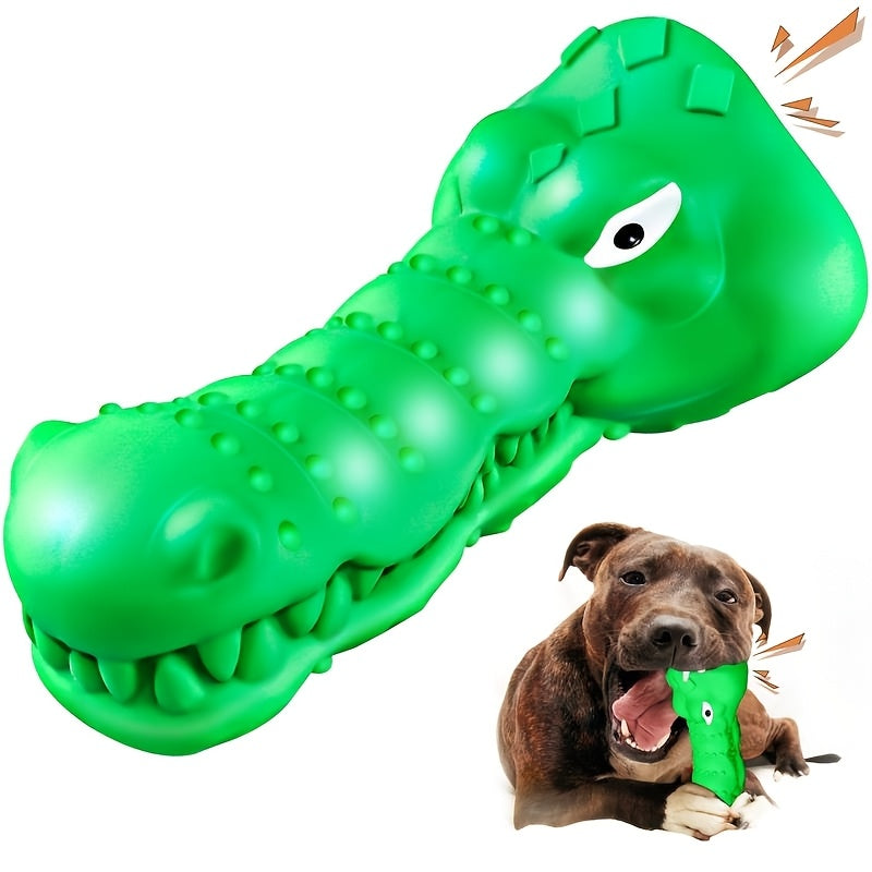 Indestructible Crocodile Dog Chew Toy – Durable Nylon & Rubber Squeaky Chew for Aggressive Chewers 20-100 lbs, Milk Flavor, Teeth Cleaning Bumpy Texture, for Large Medium & Small Dogs