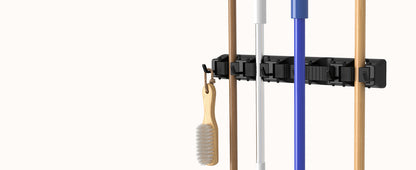 Wall-Mounted Mop and Broom Holder Organizer 5 Slots 6 Hooks Heavy-Duty Non-Slip Cleaning Tool Rack for Home Garage Kitchen Laundry Room Boat – Easy Install on Any Surface