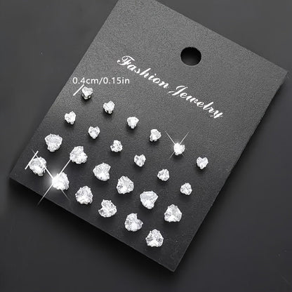 72Pcs Zircon Stud Earrings Set for Women Men Geometric Heart Round Square Sparkling Crystal Earring Pack Hypoallergenic Fashion Jewelry Gift