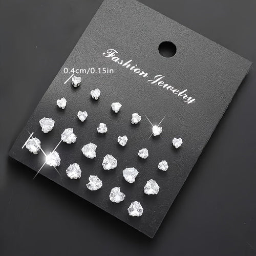 72Pcs Zircon Stud Earrings Set for Women Men Geometric Heart Round Square Sparkling Crystal Earring Pack Hypoallergenic Fashion Jewelry Gift