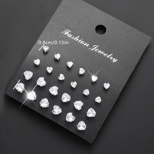 72Pcs Zircon Stud Earrings Set for Women Men Geometric Heart Round Square Sparkling Crystal Earring Pack Hypoallergenic Fashion Jewelry Gift
