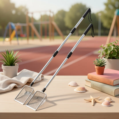 Stainless Steel Retractable Beach Sifter Scoop with Telescoping Handle – No-Bend Shell Collecting, Treasure Hunting & Beach Combing Tool | Also Works as Cat Litter Scoop (1 or 2 Pack)