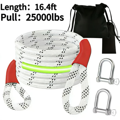 Heavy Duty Recovery Tow Rope Up to 44000 LBS Break Strength – Emergency Towing Strap with 2 D-Ring Shackles, Reflective Safety Flag & Storage Bag for Truck Jeep SUV ATV UTV Boat Off-Road Recovery