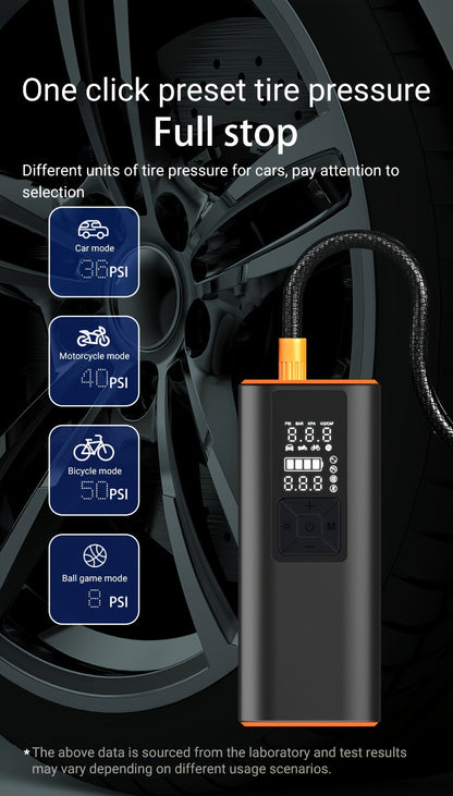 Portable Tire Inflator 150 PSI Wireless Air Compressor – Digital Pressure Gauge, Auto Shut-Off, LED Light, Dual Power 6000mAh Battery + 12V Cord, 4 Preset Modes for Car Motorcycle Bike Ball