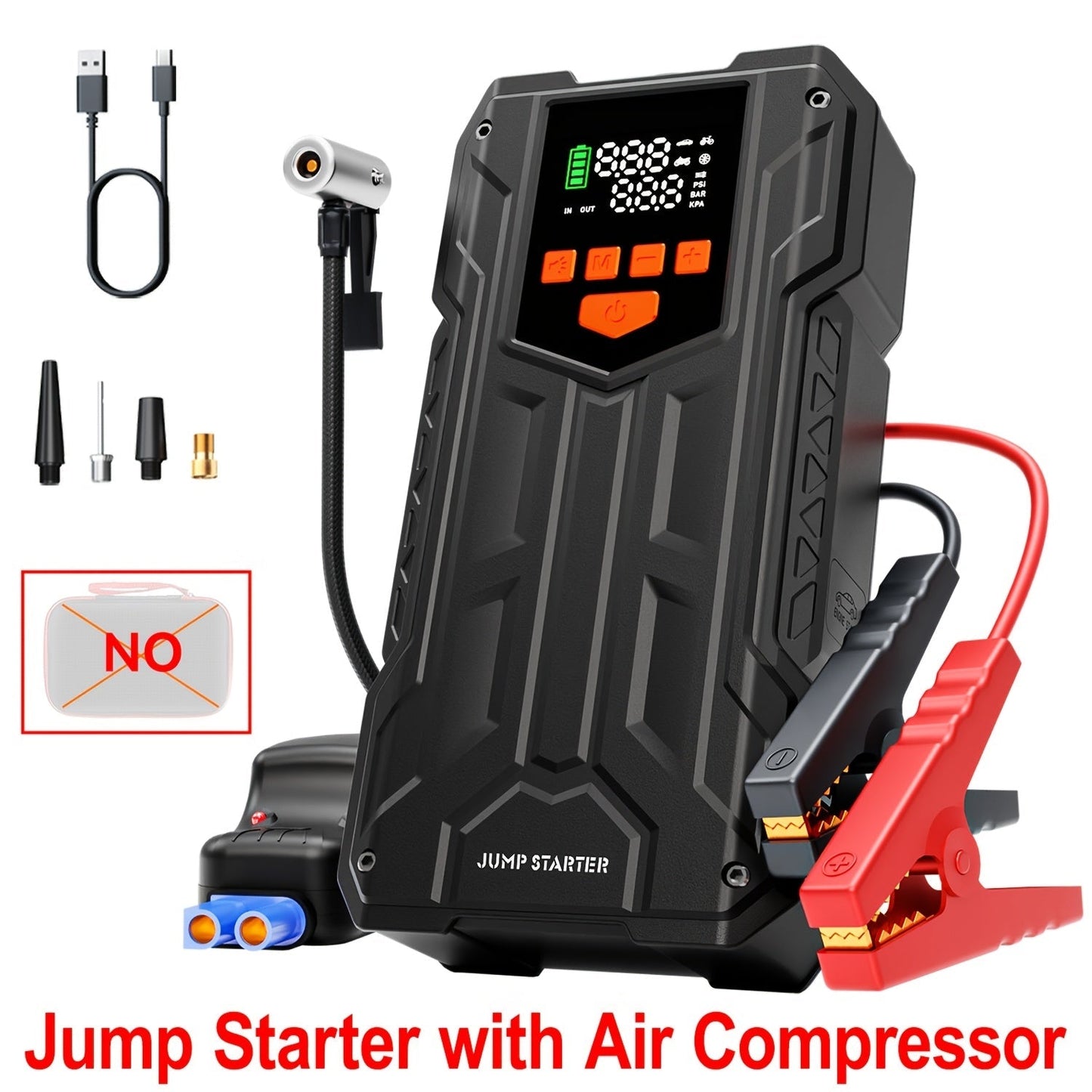 5-in-1 Jump Starter with Air Compressor 5000A Peak – 150 PSI Tire Inflator, 12V Car Battery Jump Pack for Gas & Diesel, Smart Cables & Battery Charger