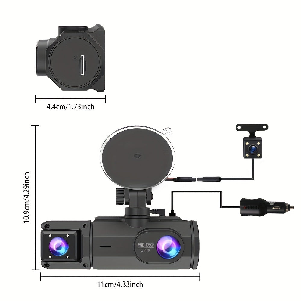 WiFi Dash Camera 2/3 Lens 170° Wide Angle Night Vision Loop Recording G-Sensor 2.0" IPS Screen with 32GB Memory Card - Front Rear Car Camera